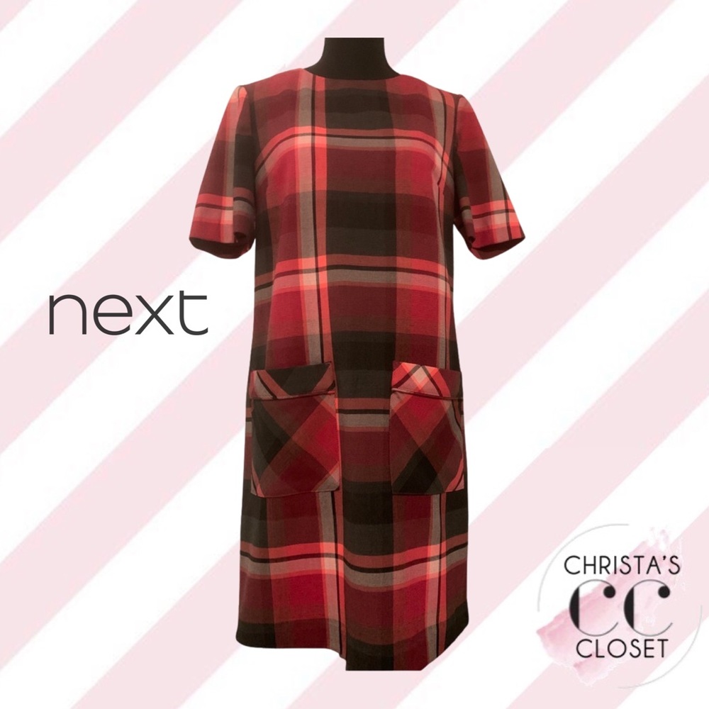 Next Tailoring Short Sleeve Plaid Shift Dress
